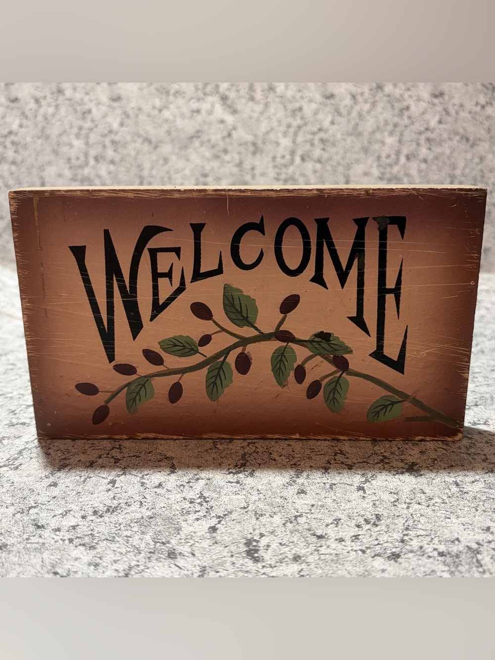 Rustic Wooden "Welcome" Sign with Botanical Berry Branches~Farmhouse